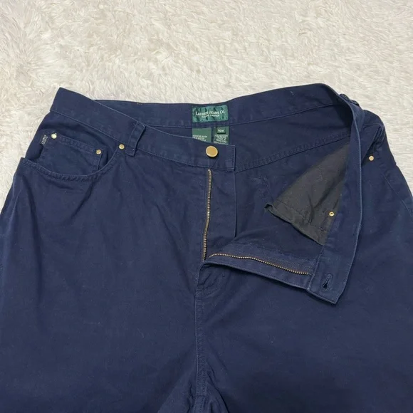 Lauren Ralph Lauren Pant Chino Navy Capri high Rise Cropped Classic Size 16 W - Picture 14 of 15